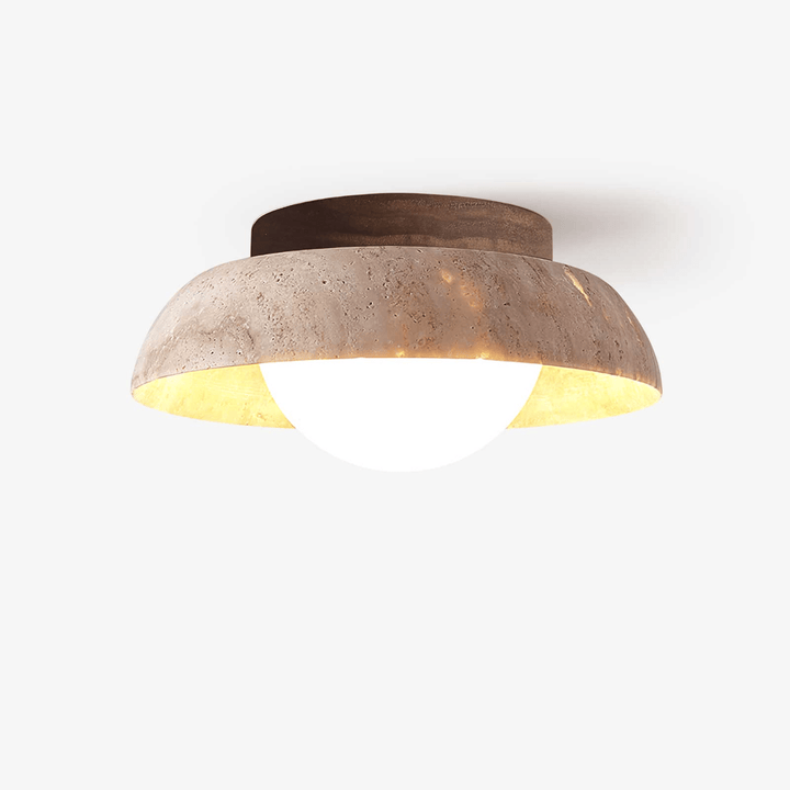 Travertine Dome Ceiling Light Walnut Globe 7.9 in Set of 2 1