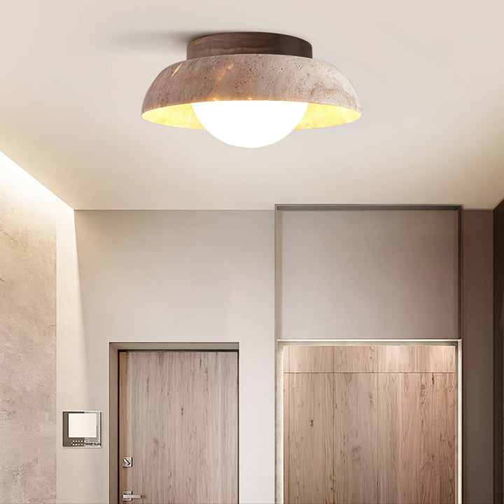Travertine Dome Ceiling Light Walnut Globe 7.9 in Set of 2 2
