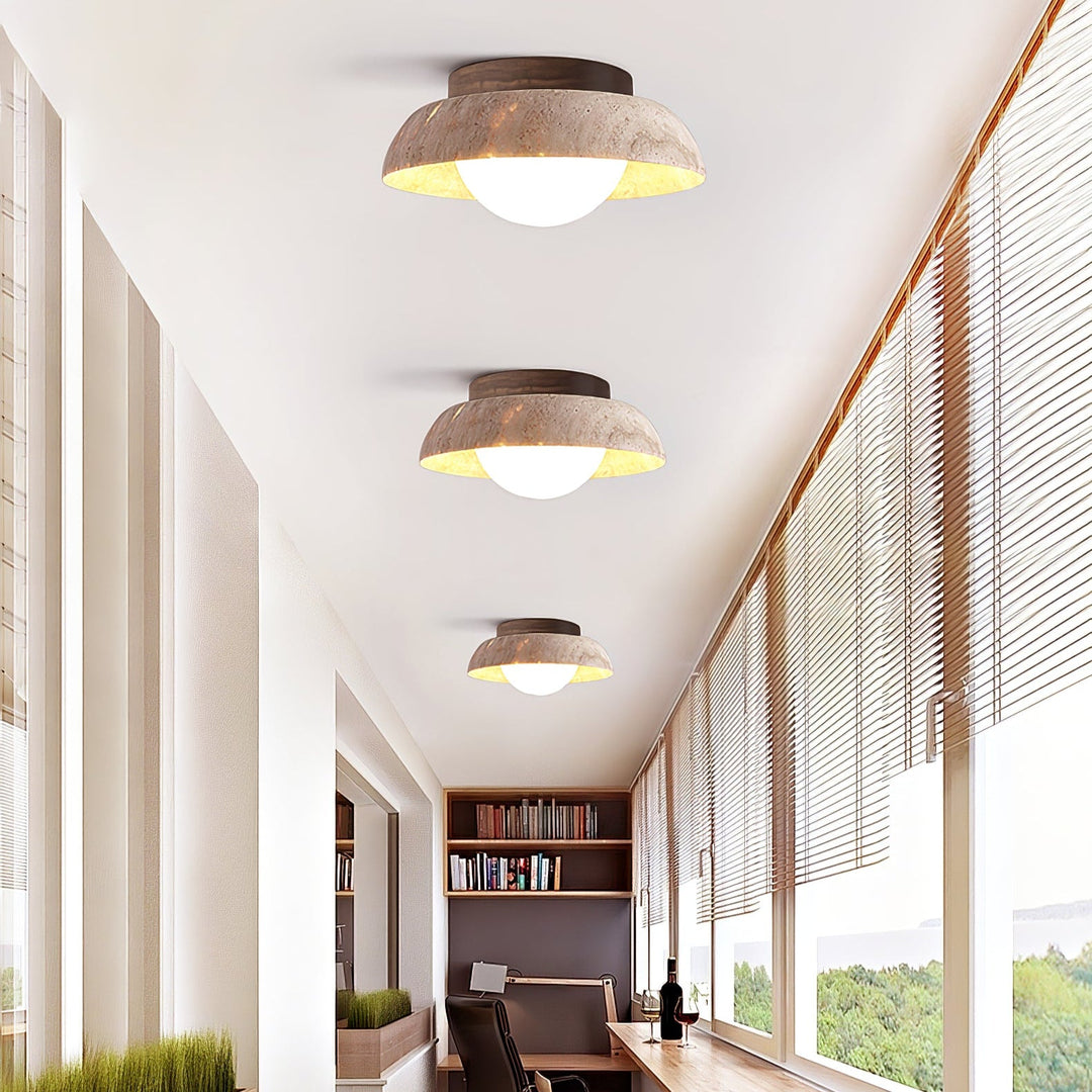 Travertine Dome Ceiling Light Walnut Globe 7.9 in Set of 2 3