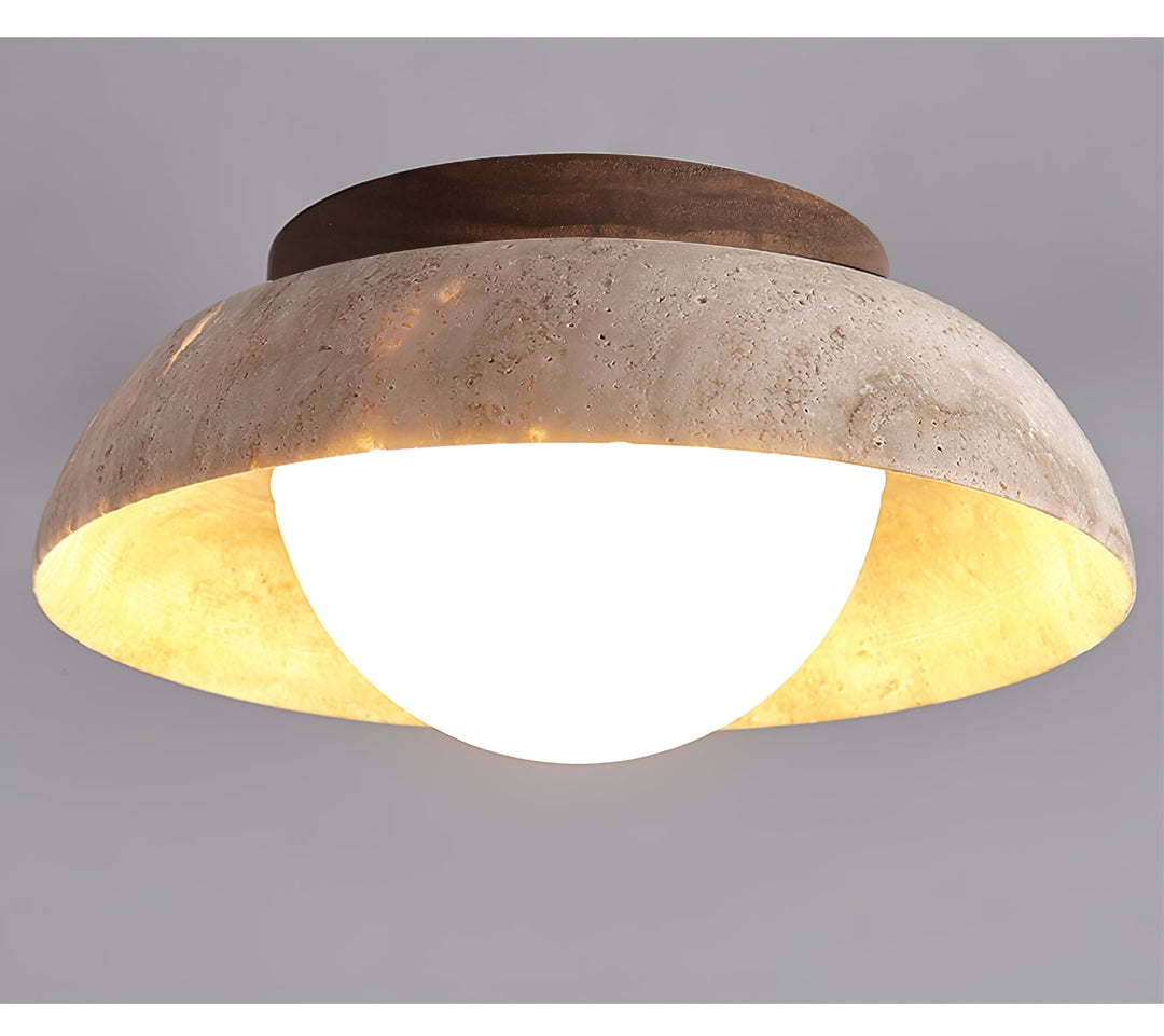 Travertine Dome Ceiling Light Walnut Globe 7.9 in Set of 2 7
