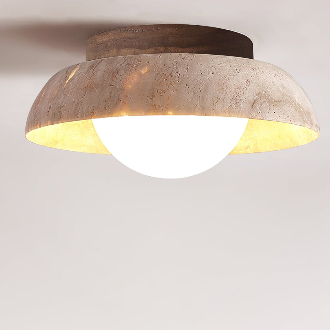 Travertine Dome Ceiling Light Walnut Globe 7.9 in Set of 2 8