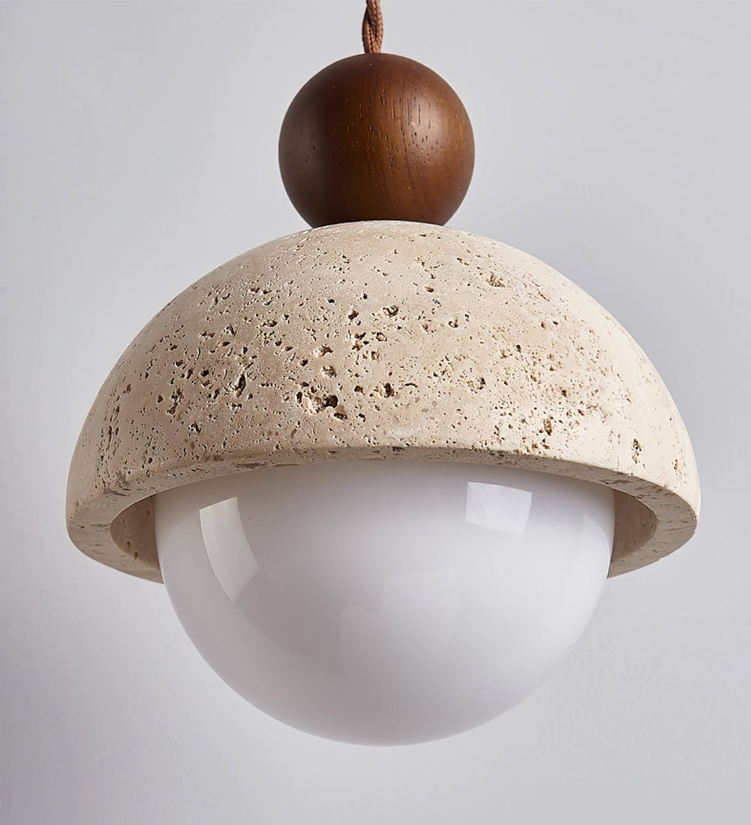 Travertine Dome Pendant Light Wood Ball 5.9 in Set of 3 2