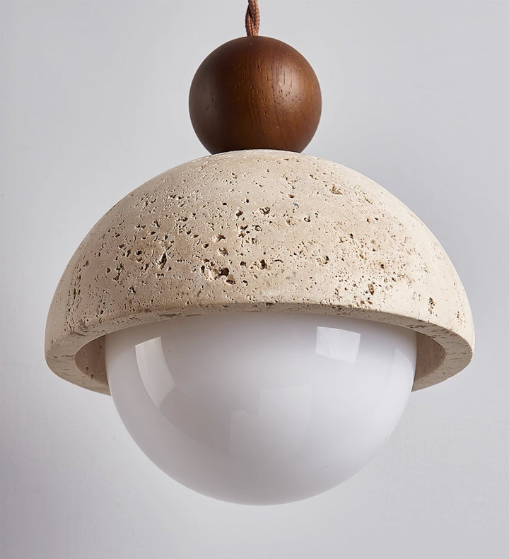 Travertine Dome Pendant Light Wood Ball 5.9 in Set of 3 2