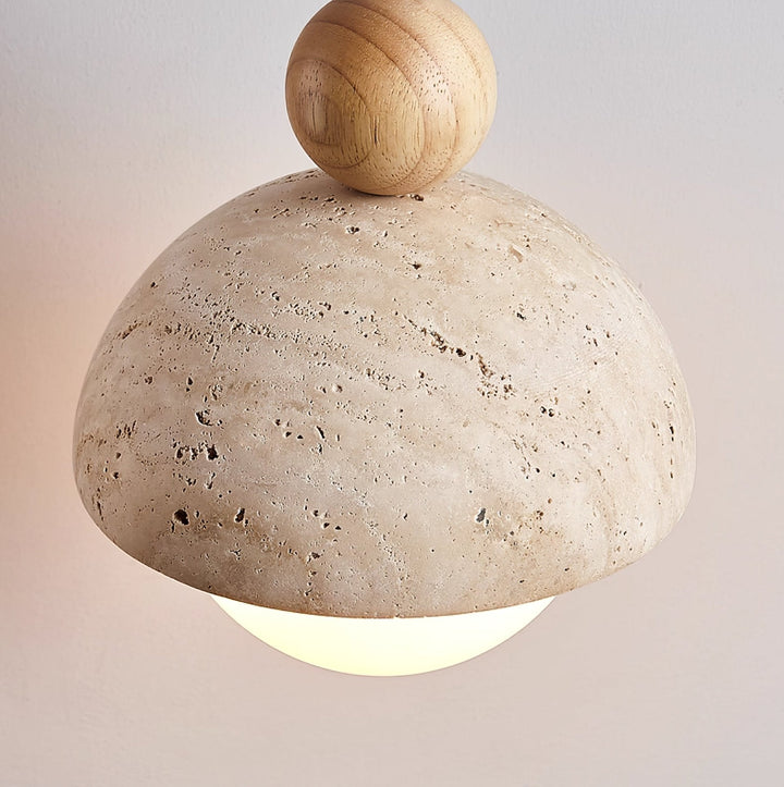 Travertine Dome Pendant Light Wood Ball 5.9 in Set of 3 3