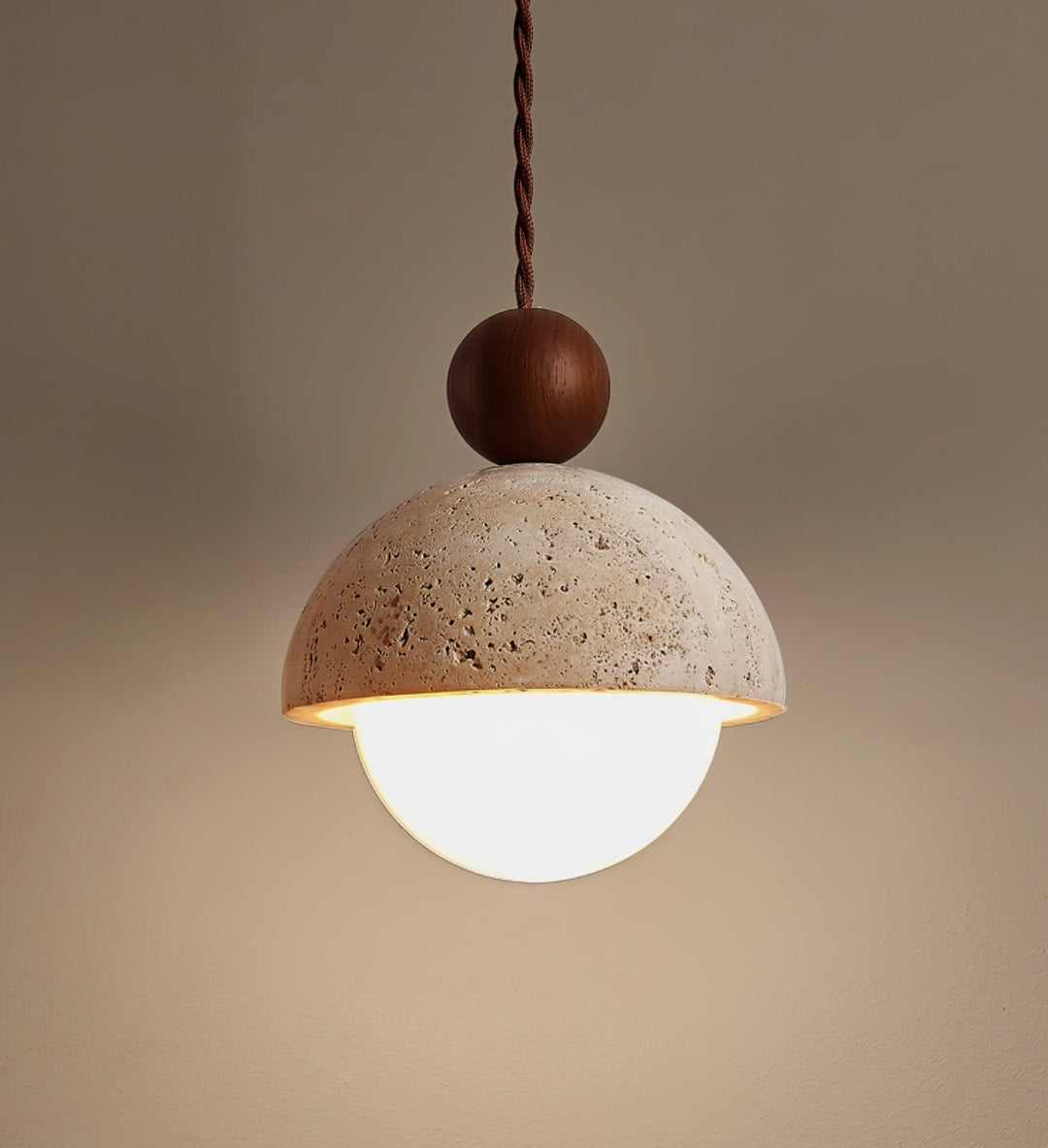 Travertine Dome Pendant Light Wood Ball 5.9 in Set of 3 4