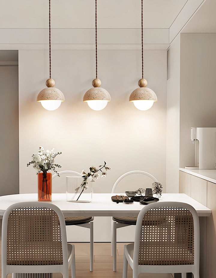 Travertine Dome Pendant Light Wood Ball 5.9 in Set of 3 6