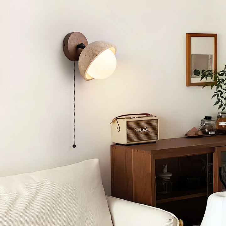 Travertine Dome Wall Sconce Glass Globe Walnut 5.9 in Set of 3 2