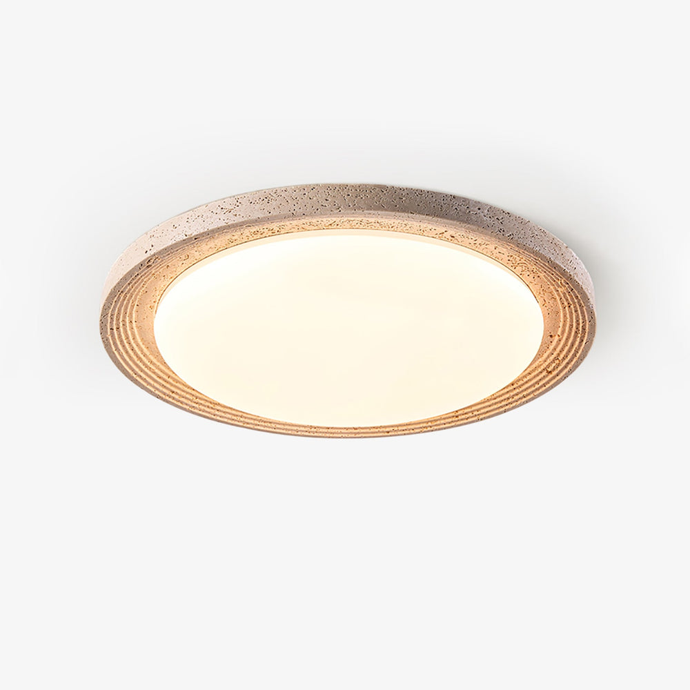 Travertine Flush Ceiling Light Round Textured Rim 16.9 in 1