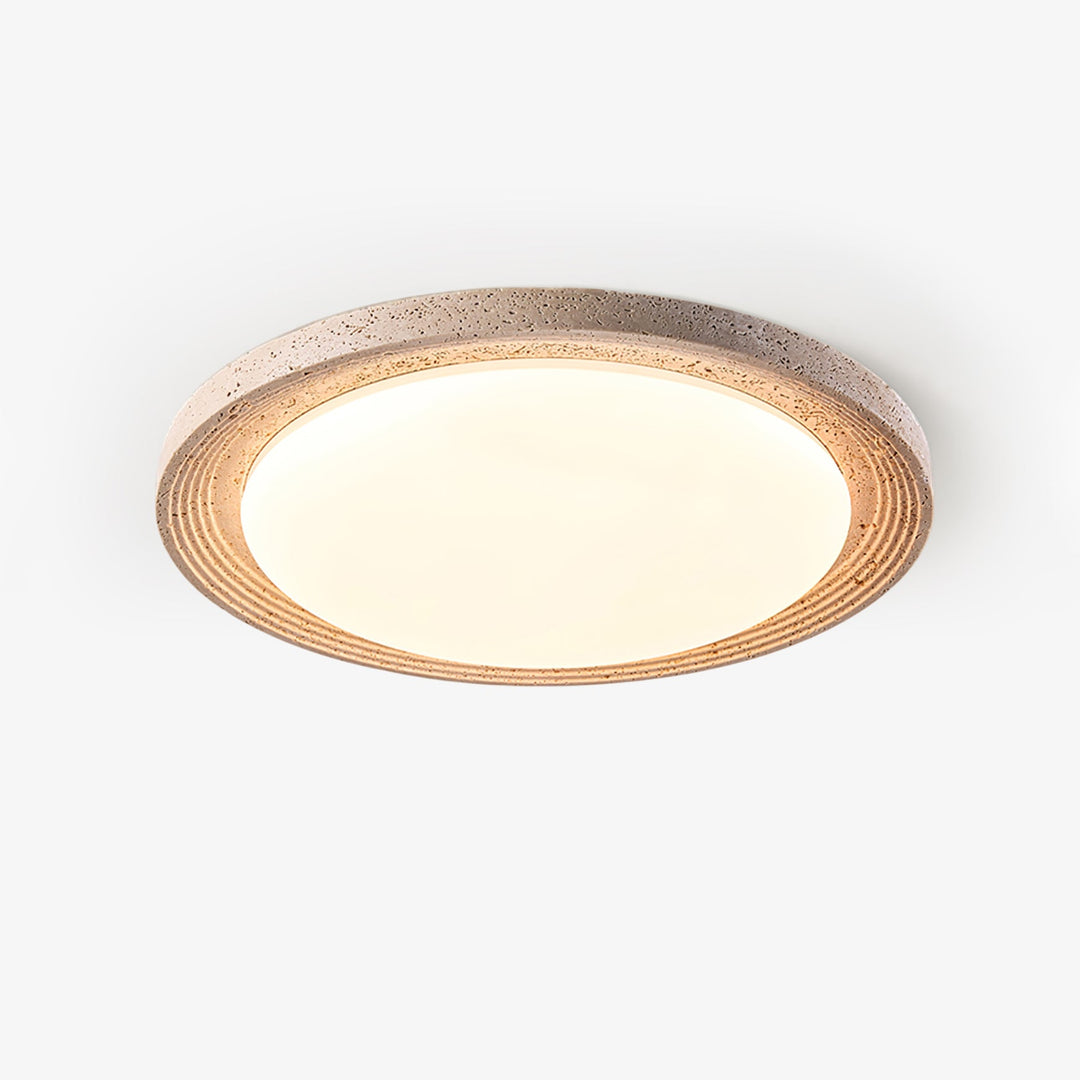 Travertine Flush Ceiling Light Round Textured Rim 16.9 in 1