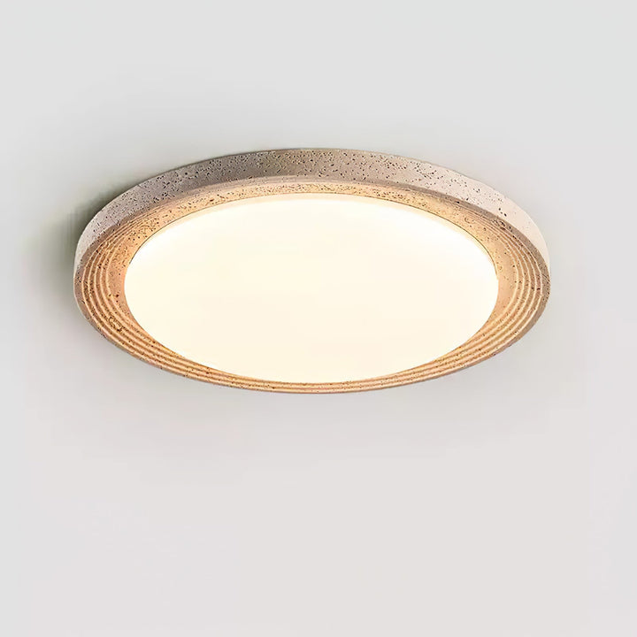 Travertine Flush Ceiling Light Round Textured Rim 16.9 in 16.9 x 2.2 in 1