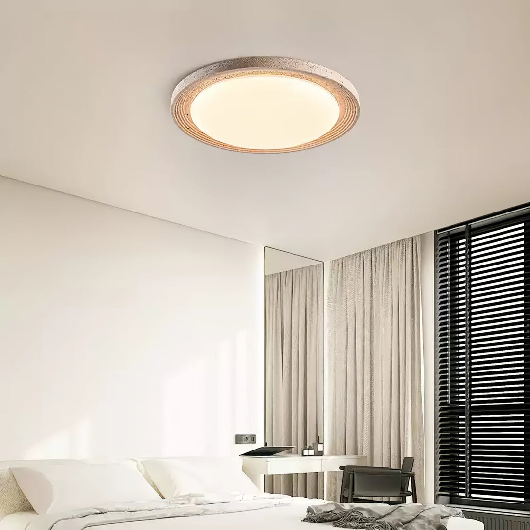 Travertine Flush Ceiling Light Round Textured Rim 16.9 in 2