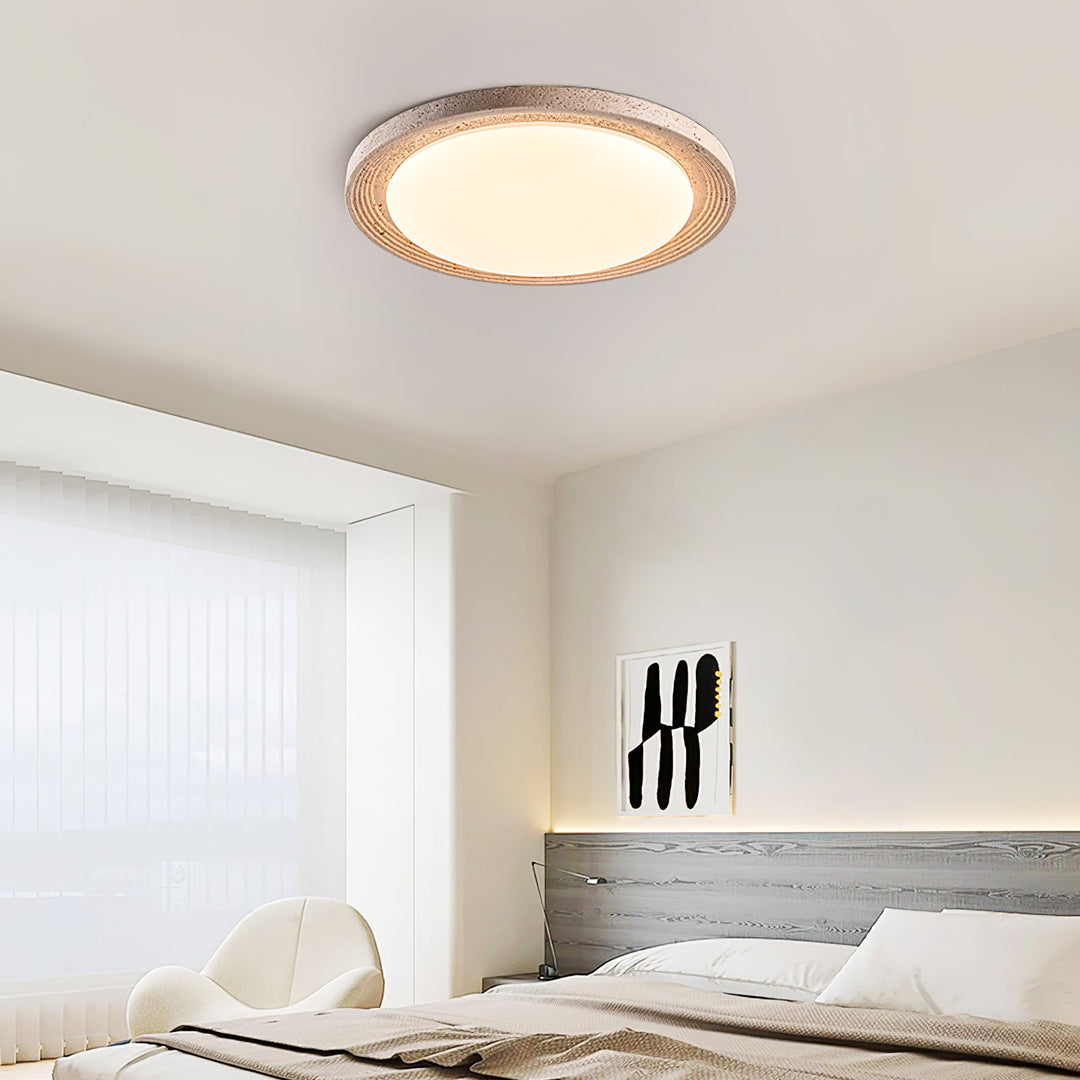 Travertine Flush Ceiling Light Round Textured Rim 16.9 in 3