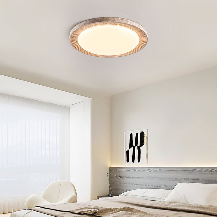 Travertine Flush Ceiling Light Round Textured Rim 16.9 in 3