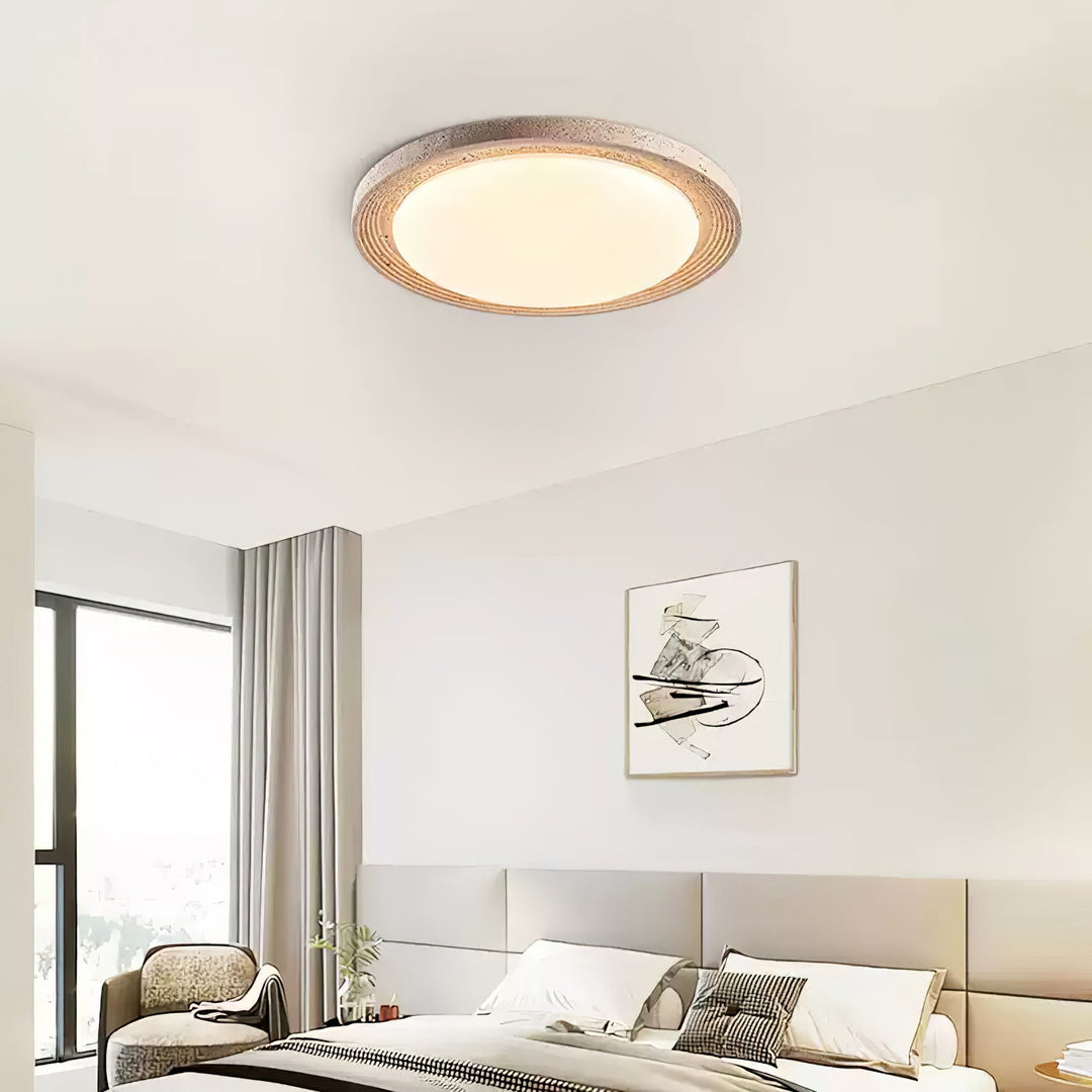 Travertine Flush Ceiling Light Round Textured Rim 16.9 in 4