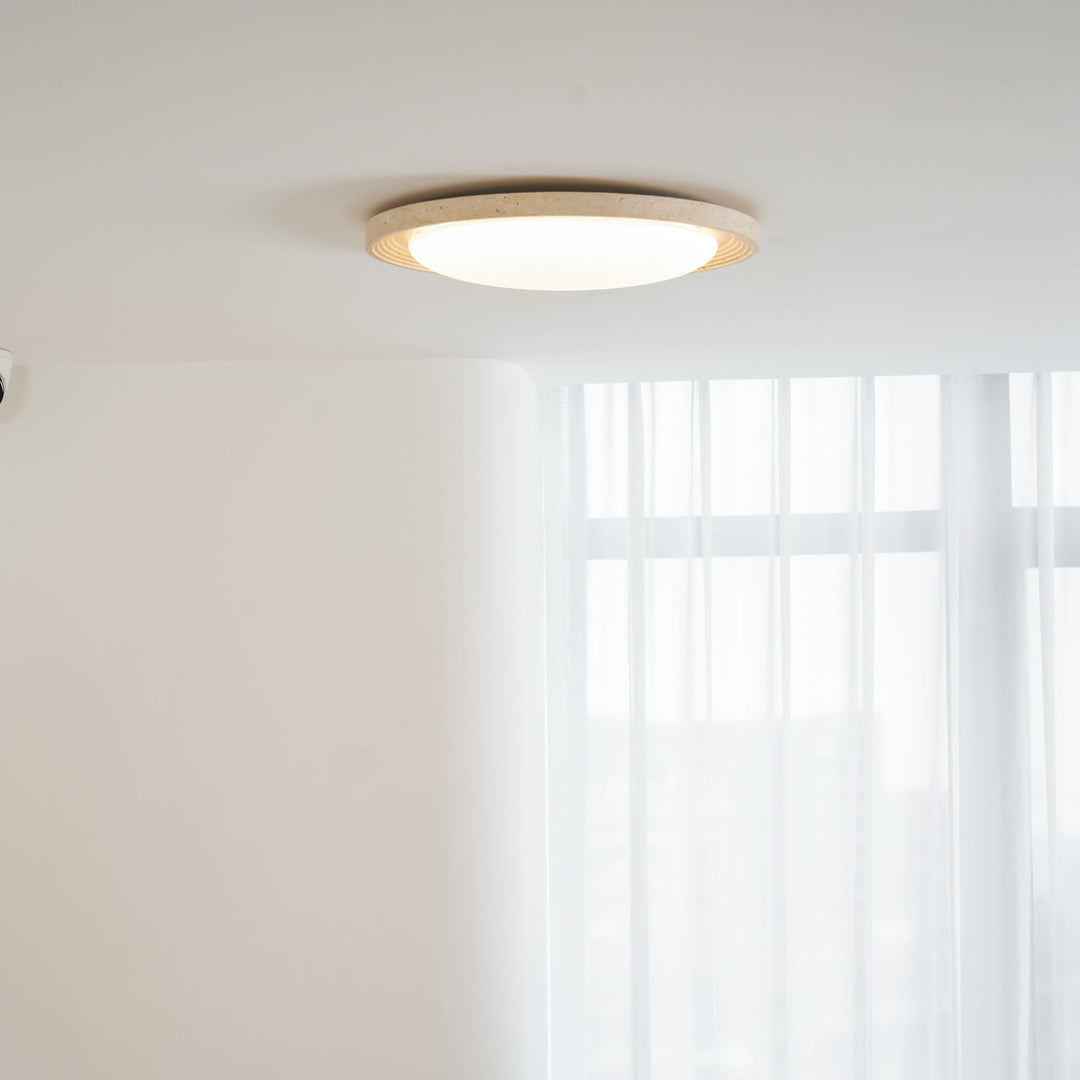 Travertine Flush Ceiling Light Round Textured Rim 16.9 in 6