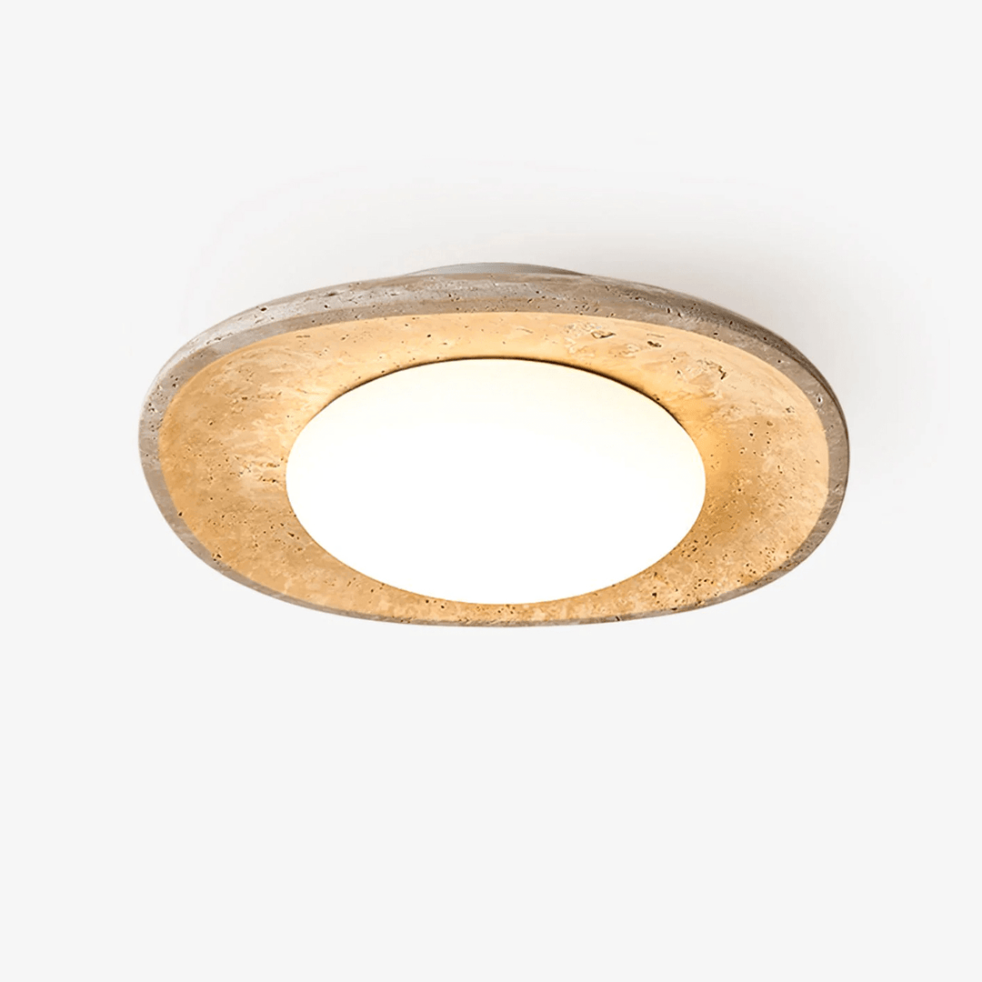 Travertine Flush Mount Ceiling Light Oval Stone Ring 11 in 1