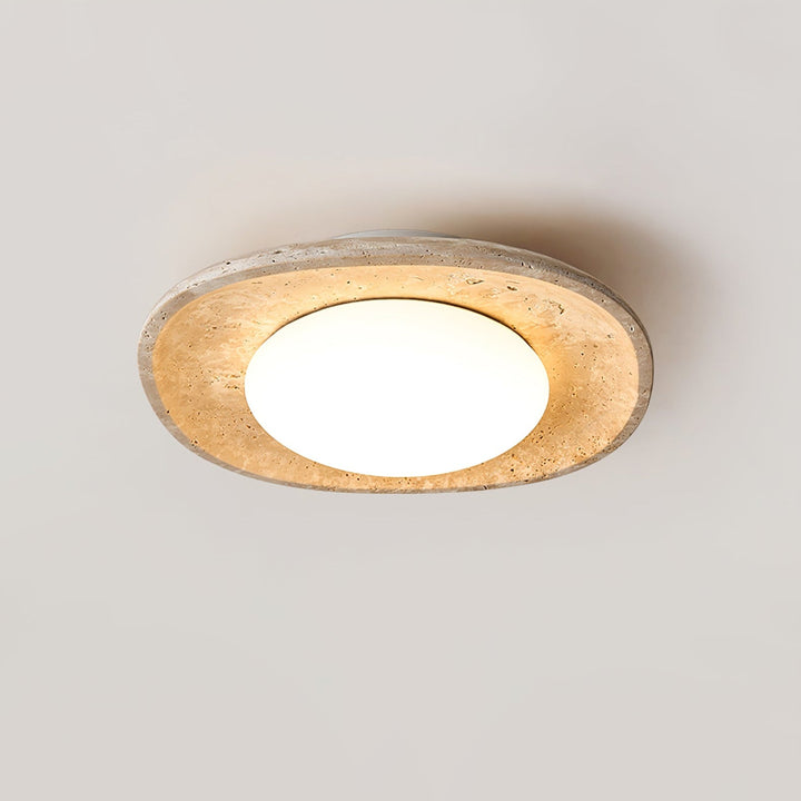Travertine Flush Mount Ceiling Light Oval Stone Ring 11 in 2