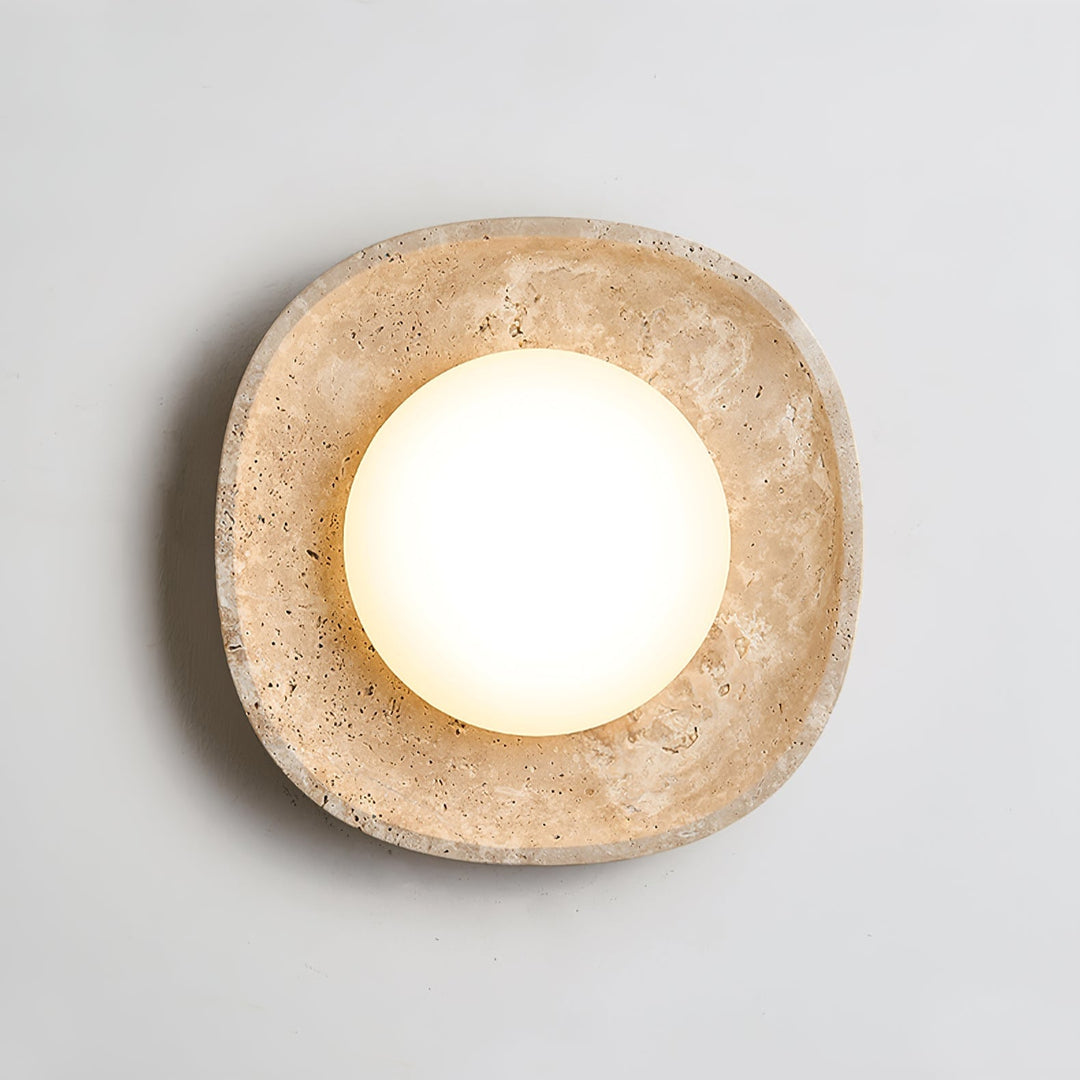 Travertine Flush Mount Ceiling Light Oval Stone Ring 11 in 4