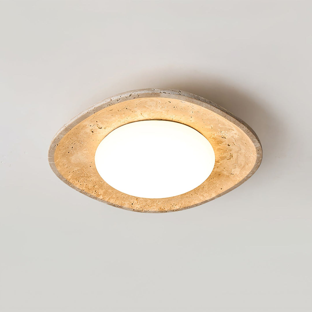 Travertine Flush Mount Ceiling Light Oval Stone Ring 11 in 5