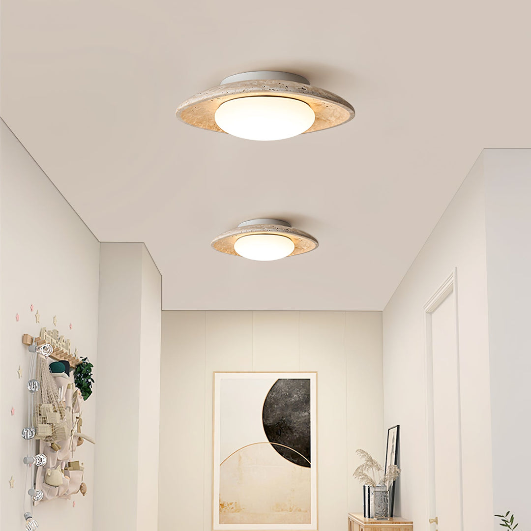 Travertine Flush Mount Ceiling Light Oval Stone Ring 11 in 6