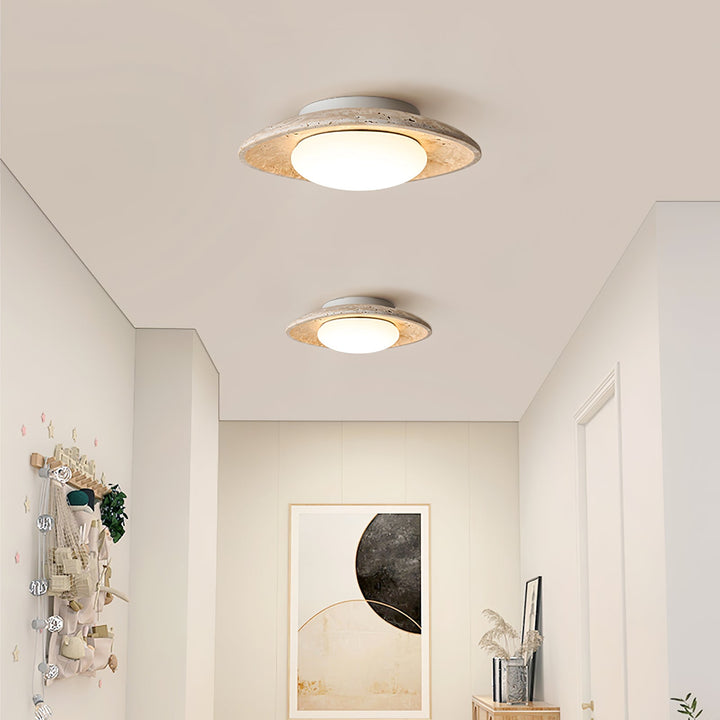 Travertine Flush Mount Ceiling Light Oval Stone Ring 11 in 6