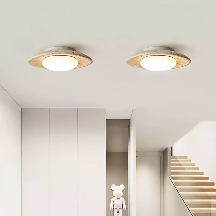 Travertine Flush Mount Ceiling Light Oval Stone Ring 11 in 7