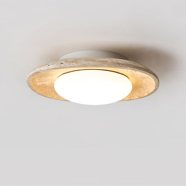 Travertine Flush Mount Ceiling Light Oval Stone Ring 11 in 8