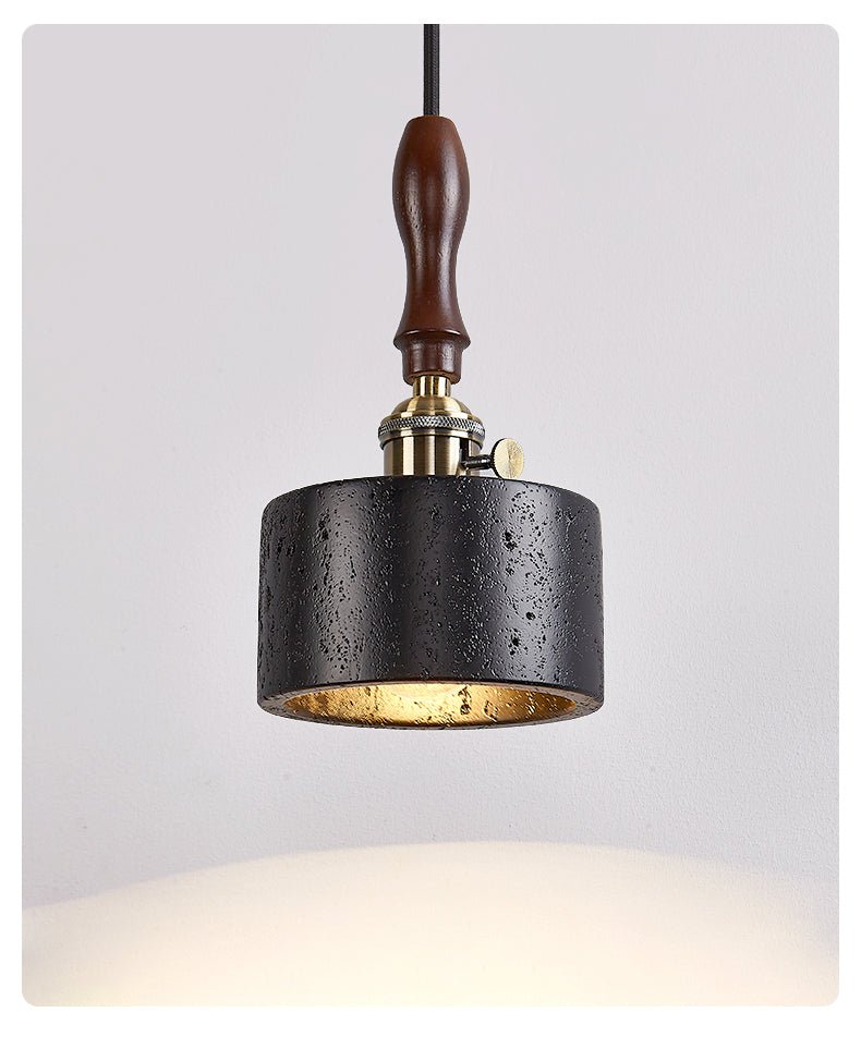 Travertine Mini Pendant Light Walnut and Brass 4.7 in Set of 3 4