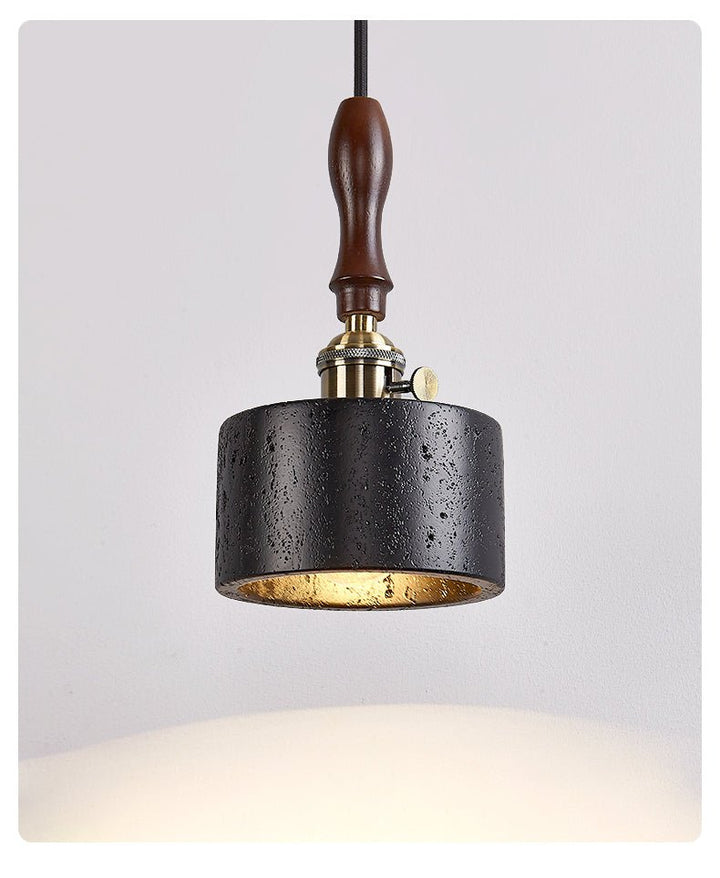 Travertine Mini Pendant Light Walnut and Brass 4.7 in Set of 3 4