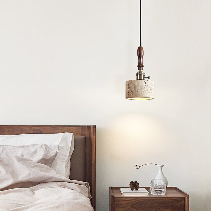 Travertine Mini Pendant Light Walnut and Brass 4.7 in Set of 3 6
