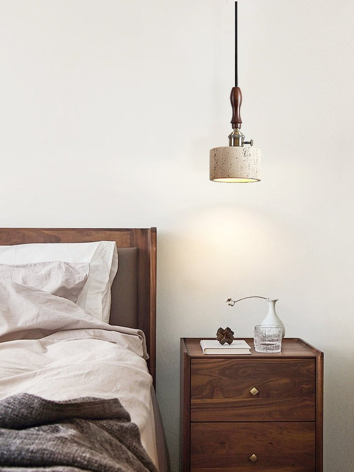 Travertine Mini Pendant Light Walnut and Brass 4.7 in Set of 3 7