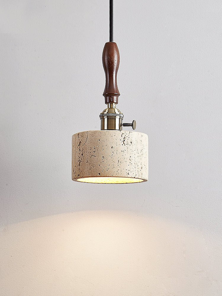 Travertine Mini Pendant Light Walnut and Brass 4.7 in Set of 3 8