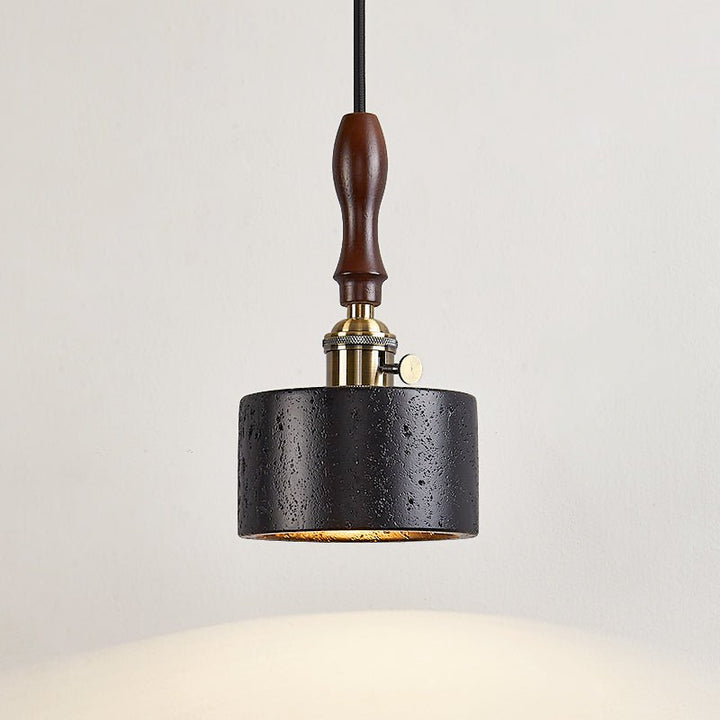 Travertine Mini Pendant Light Walnut and Brass 4.7 in Set of 3 Black Travertine 1