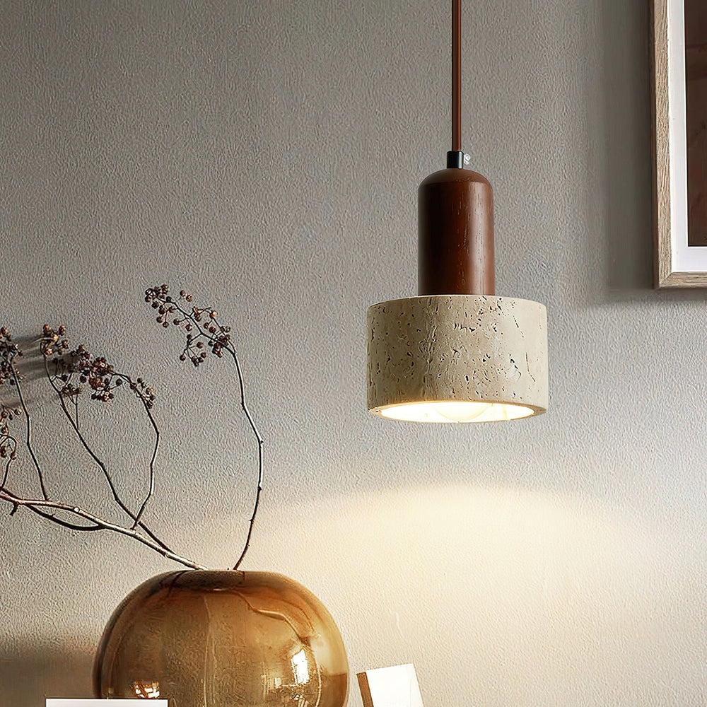 Travertine Mini Pendant Light Walnut Wood 4.7 in 2