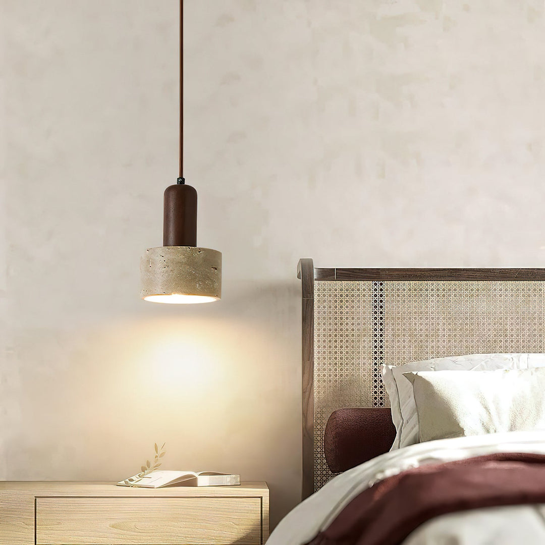 Travertine Mini Pendant Light Walnut Wood 4.7 in 3