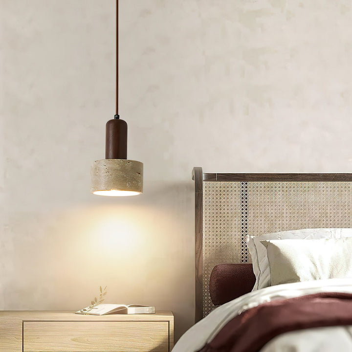 Travertine Mini Pendant Light Walnut Wood 4.7 in 3