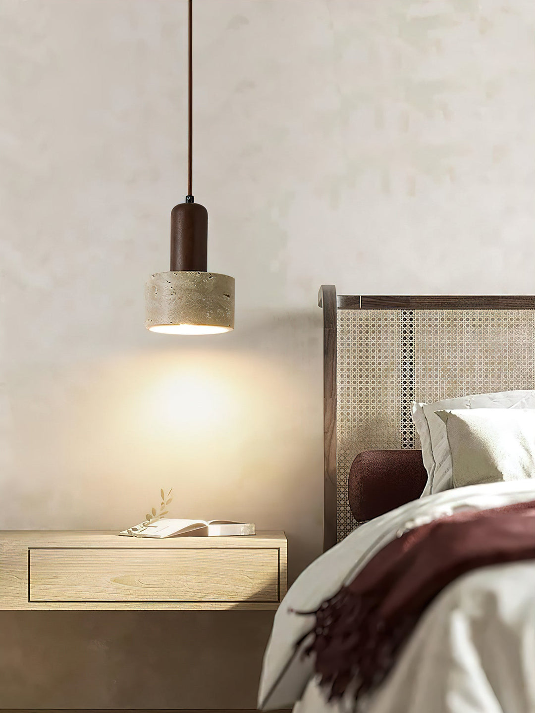 Travertine Mini Pendant Light Walnut Wood 4.7 in 4