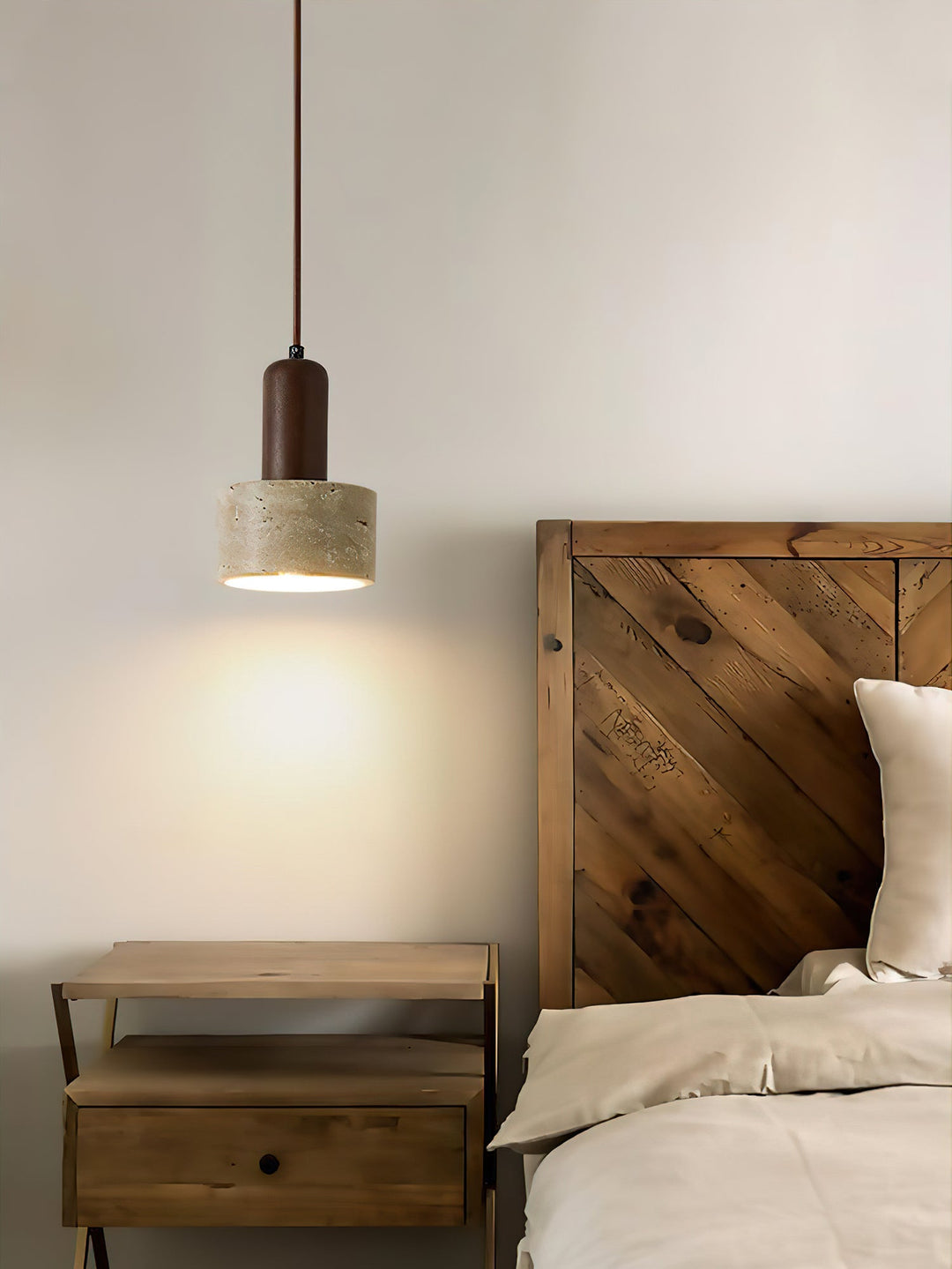 Travertine Mini Pendant Light Walnut Wood 4.7 in 5