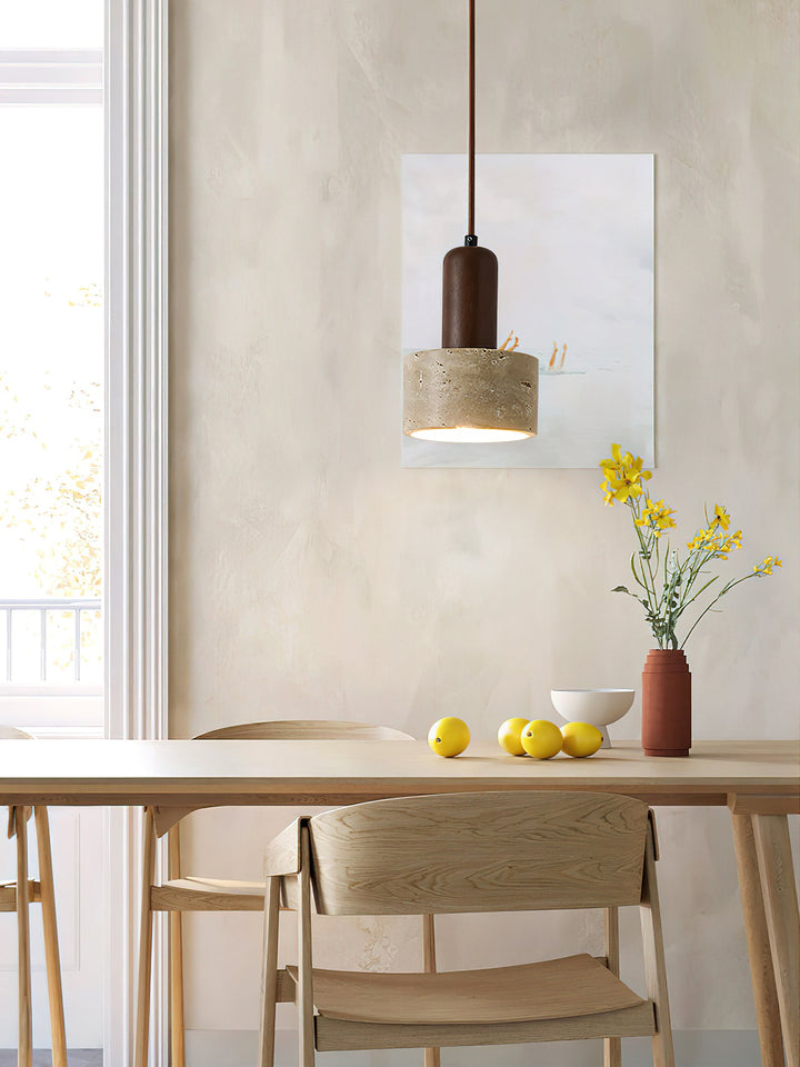 Travertine Mini Pendant Light Walnut Wood 4.7 in 6