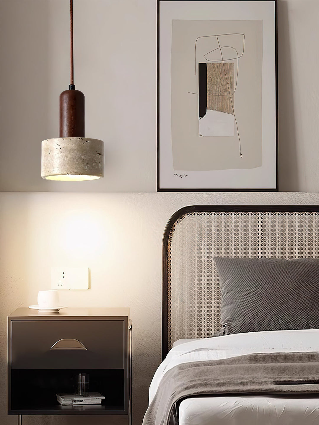 Travertine Mini Pendant Light Walnut Wood 4.7 in 8