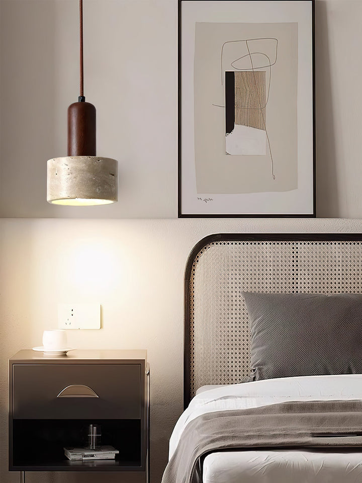 Travertine Mini Pendant Light Walnut Wood 4.7 in 8