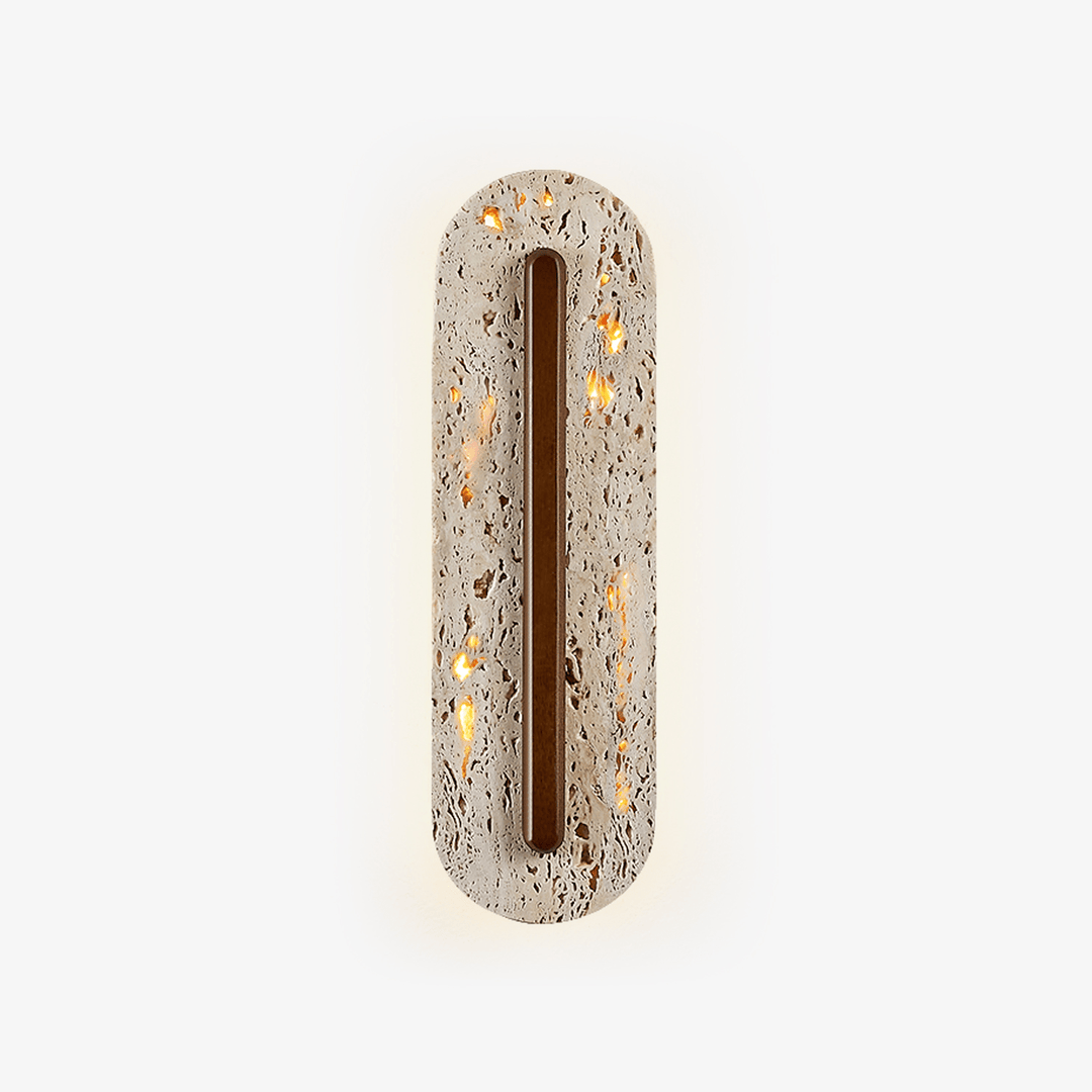 Travertine Oval Wall Sconce Walnut Color Light Slot 13.8 in Set of 2 1