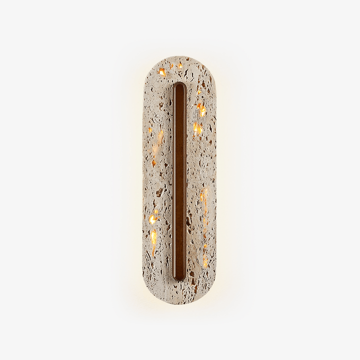 Travertine Oval Wall Sconce Walnut Color Light Slot 13.8 in Set of 2 1