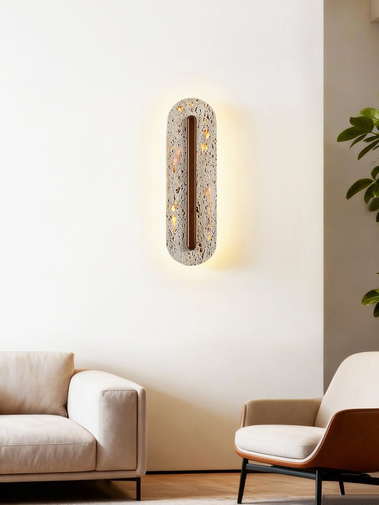 Travertine Oval Wall Sconce Walnut Color Light Slot 13.8 in Set of 2 2