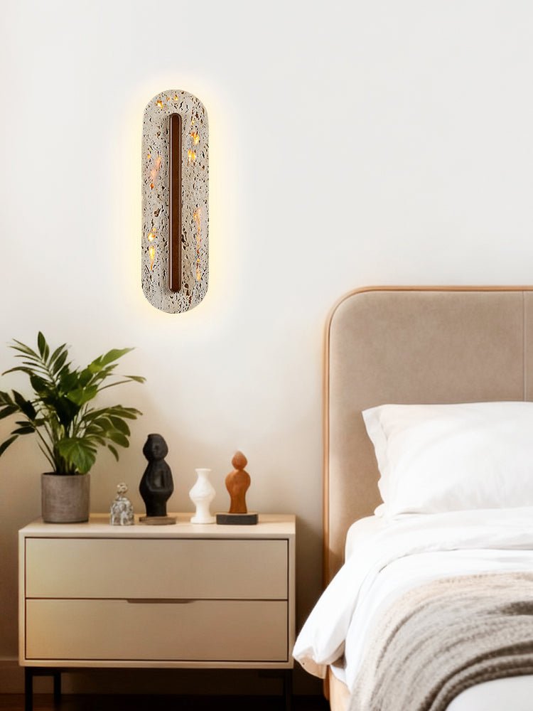 Travertine Oval Wall Sconce Walnut Color Light Slot 13.8 in Set of 2 3