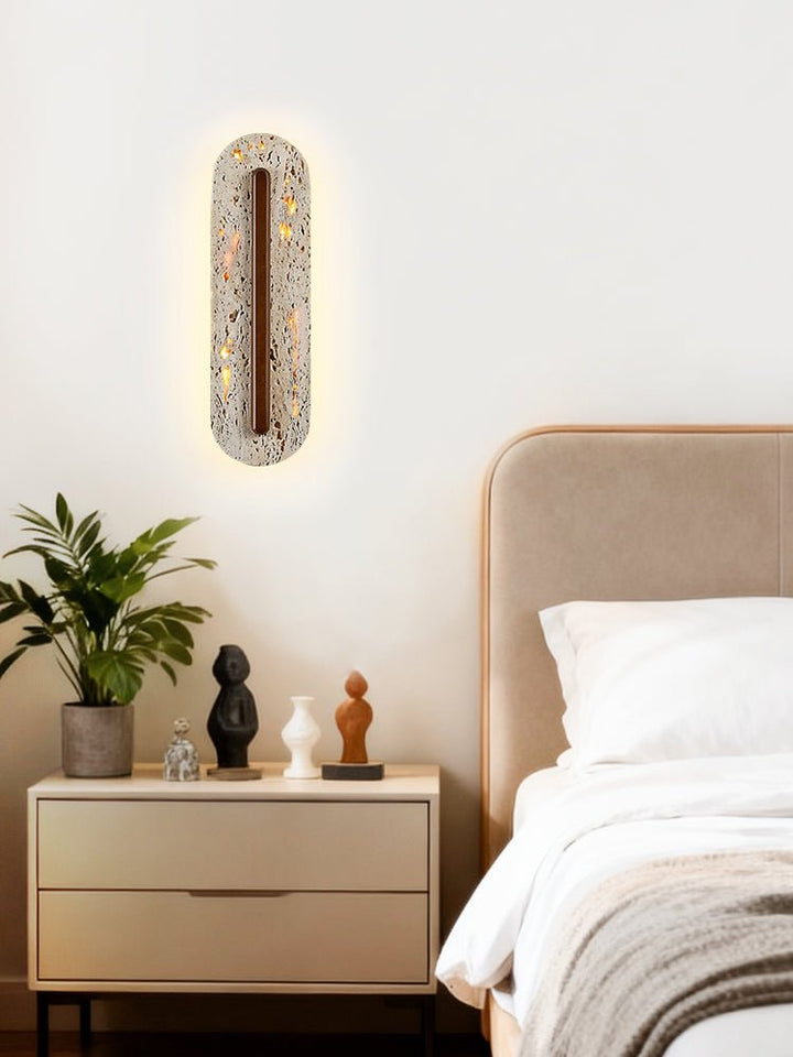 Travertine Oval Wall Sconce Walnut Color Light Slot 13.8 in Set of 2 3