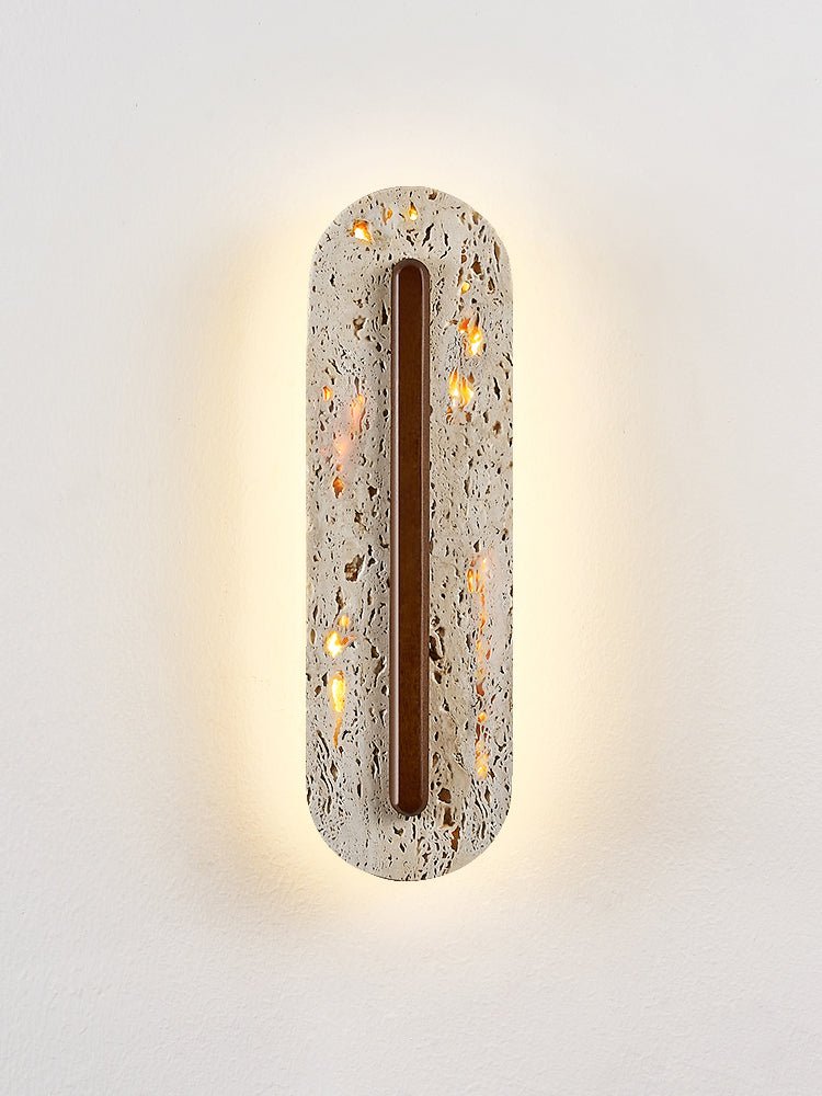 Travertine Oval Wall Sconce Walnut Color Light Slot 13.8 in Set of 2 4