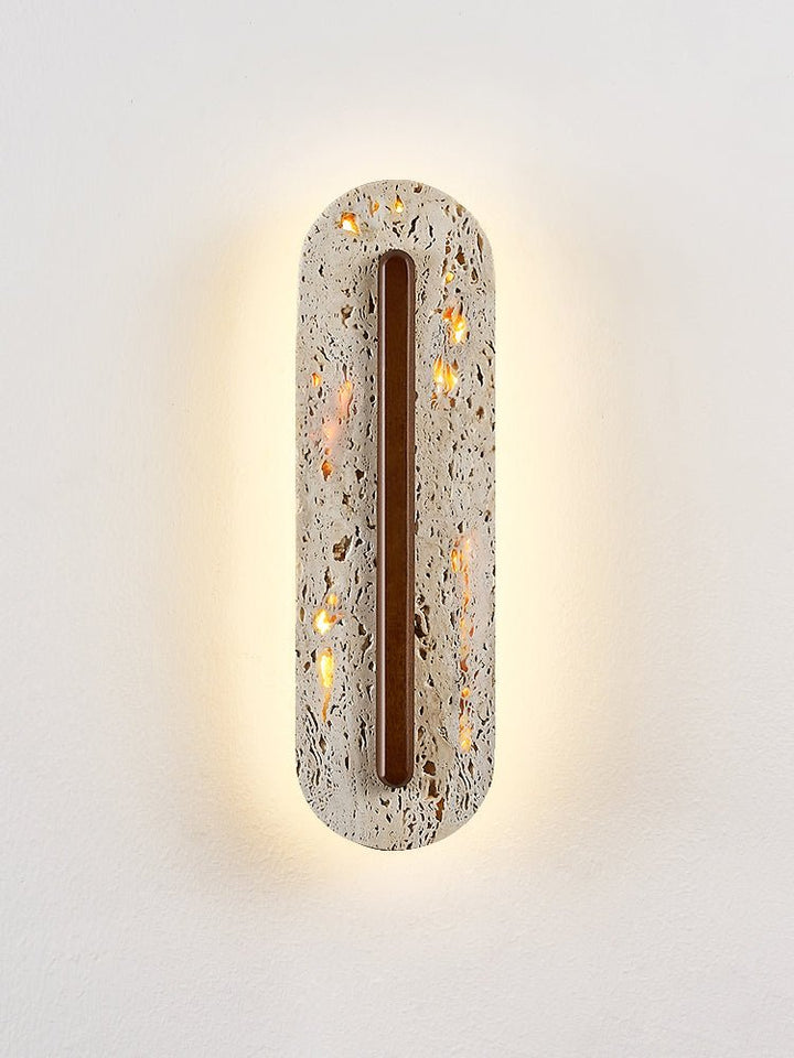 Travertine Oval Wall Sconce Walnut Color Light Slot 13.8 in Set of 2 4