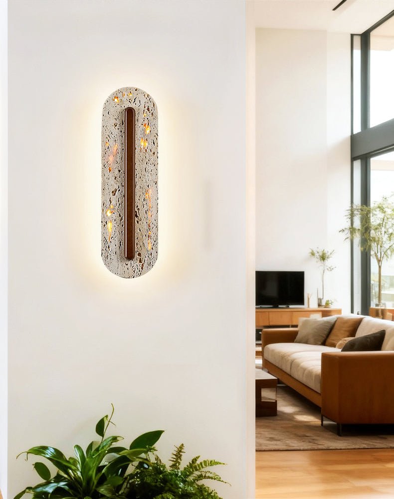 Travertine Oval Wall Sconce Walnut Color Light Slot 13.8 in Set of 2 6