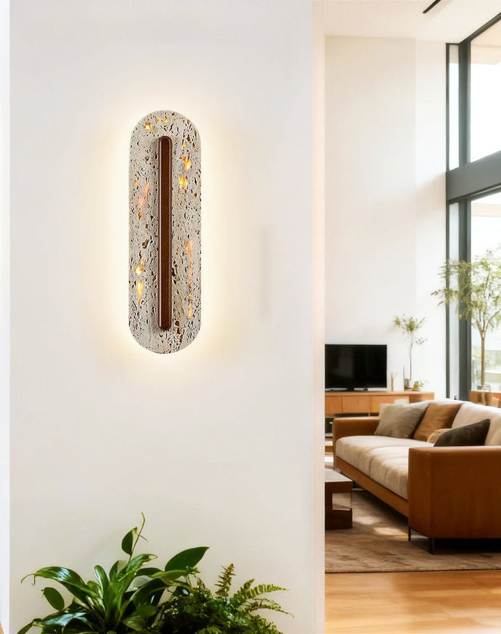 Travertine Oval Wall Sconce Walnut Color Light Slot 13.8 in Set of 2 6